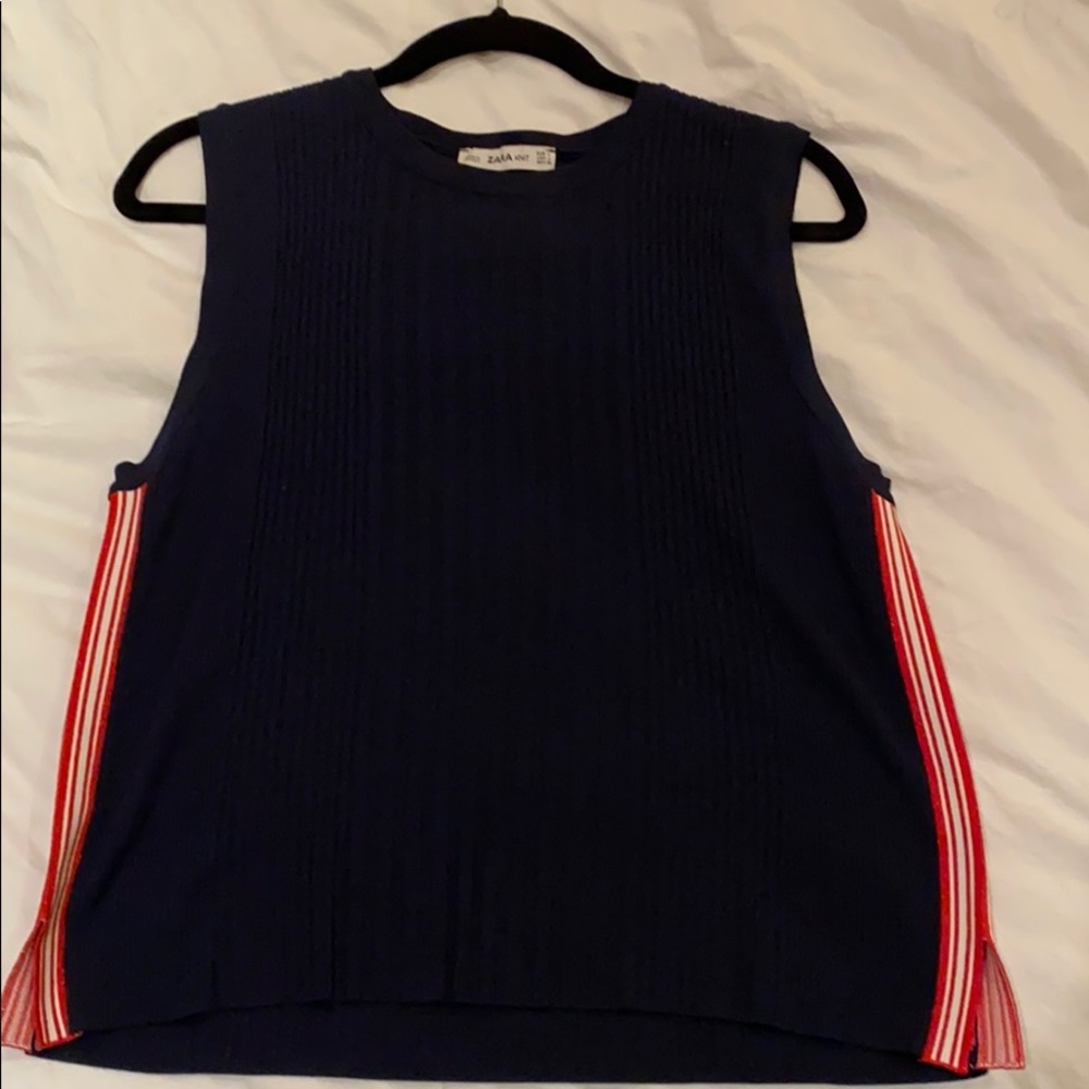 Zara sleeveless navy blue textured tank top